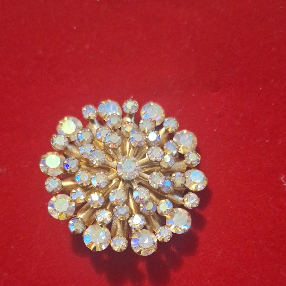 Elegant Gold and AB Crystal Brooch